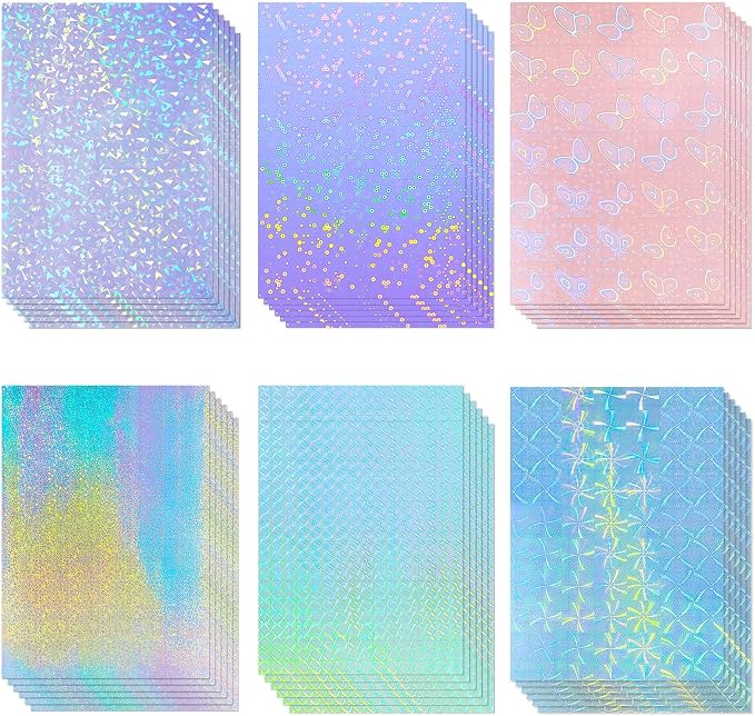 Clabby 36 Sheets Holographic Sticker Paper A4 Vinyl Holographic Laminate Sheets