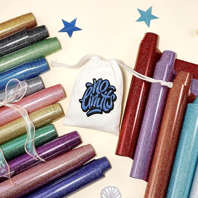 Tintnut Blue Glitter Heat Transfer Vinyl Roll, easy cut & weed, stretch washable