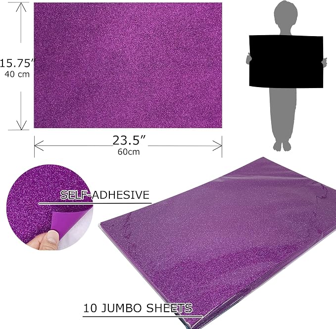 Allgala Jumbo Self-Adhesive Glitter EVA Foam Sheets 10 Pack 16x24 inch Paper