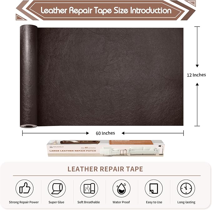 KING MOUNTAIN Leather Repair Patch, 12 x 60 Inches self Adhesive Leather Repair