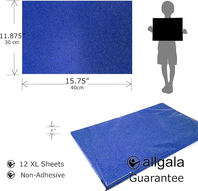 Allgala X-Large Glitter EVA Foam Sheets 12 Pack 12x16 inch Paper Sheets- Royal