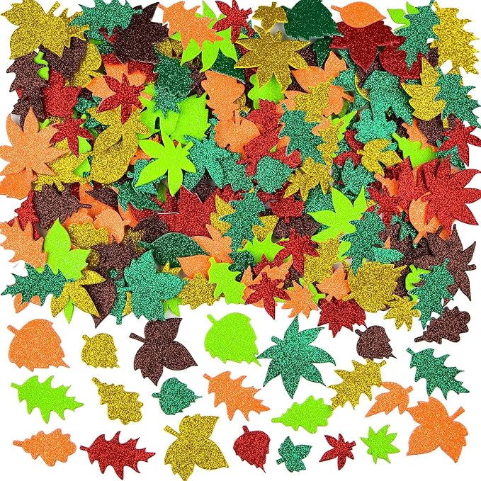 Coopay Glitter Fall Leaf Stickers Thanksgiving Christmas Adhesive Foam Maple