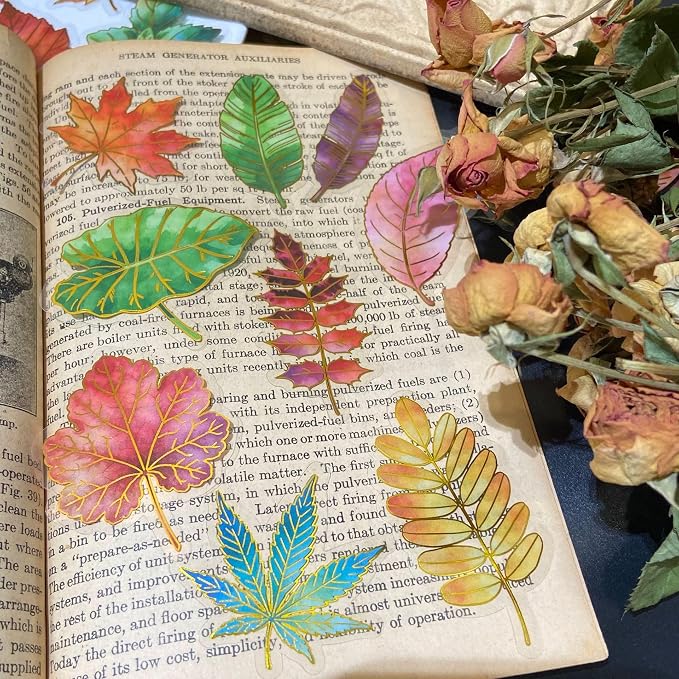 50Pcs Natural Leaves Stickers for Scrapbooking Journaling Junk Journal Supplies