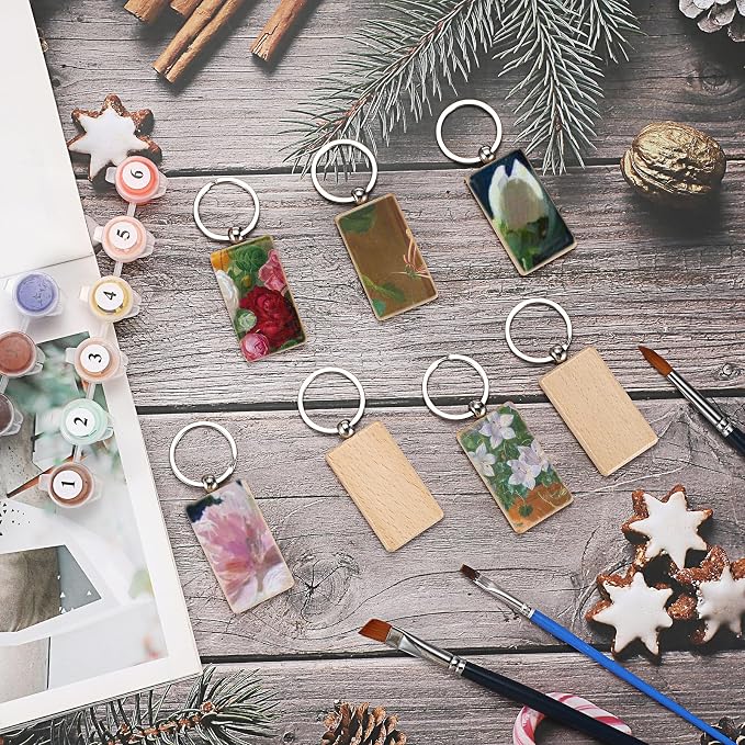 JUXYES 100 PCS Unfinished Wooden Keychain Blanks