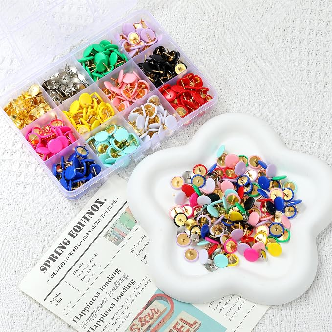 12 Colors Thumb Tacks 264PCS Plastic Round Head Thumbtack Metal Flat Push Pins