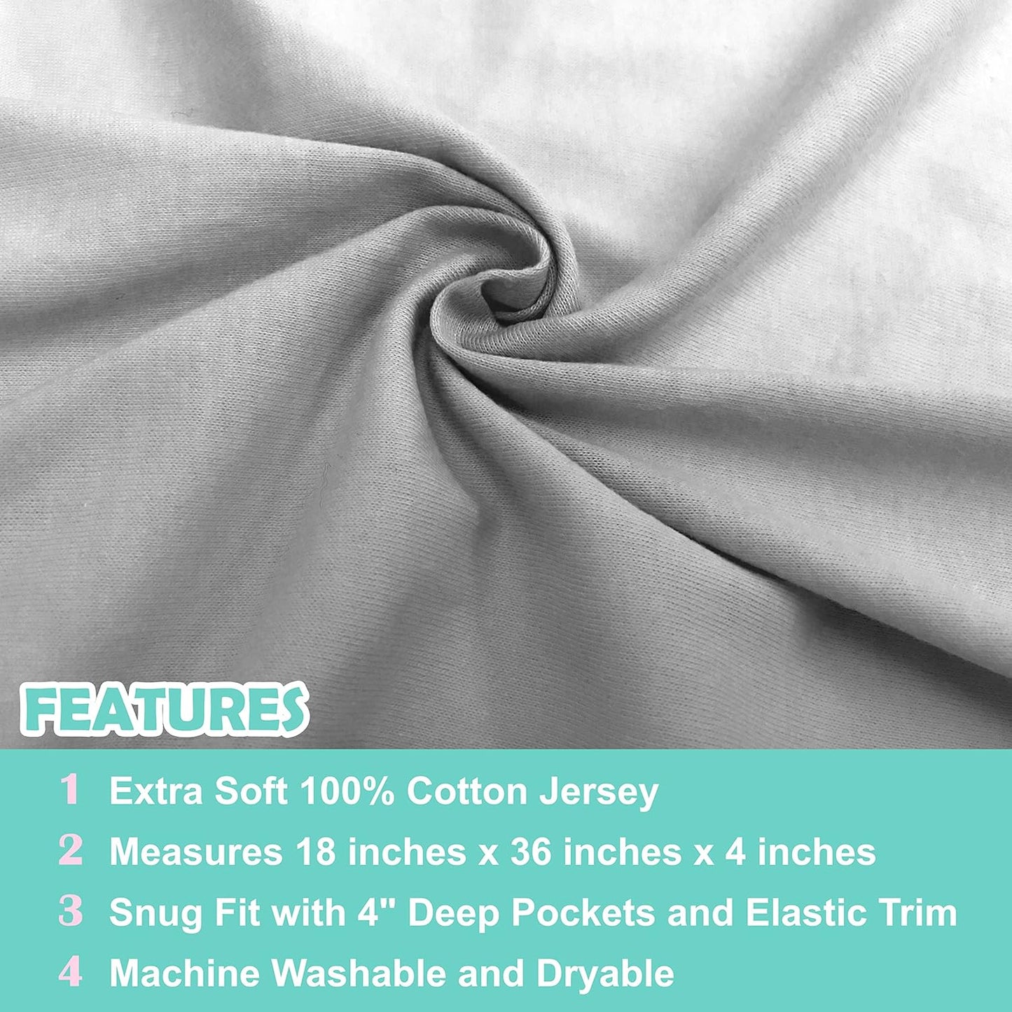 American Baby Company 100% Natural Cotton Fitted Cradle/Bassinet Sheet 36" x 18" - Soft, Breathable & Hypoallergenic Bed Sheet, Gray, Neutral for Boys & Girls (Pack of 2)