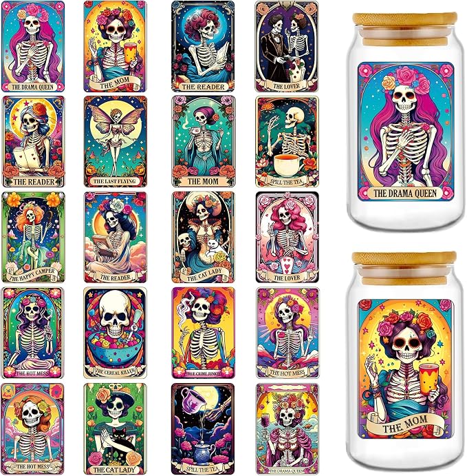 Rngmsi 20 Sheets Skull Gothic UV DTF Cup Wrap Cold UV DTF Transfer Stickers |