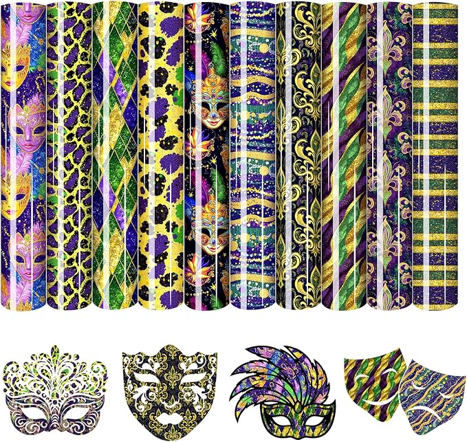 HTVSTD Mardi Gras Mark Heat Transfer Vinyl 10Sheet 12×10in Iron on Vinyl |