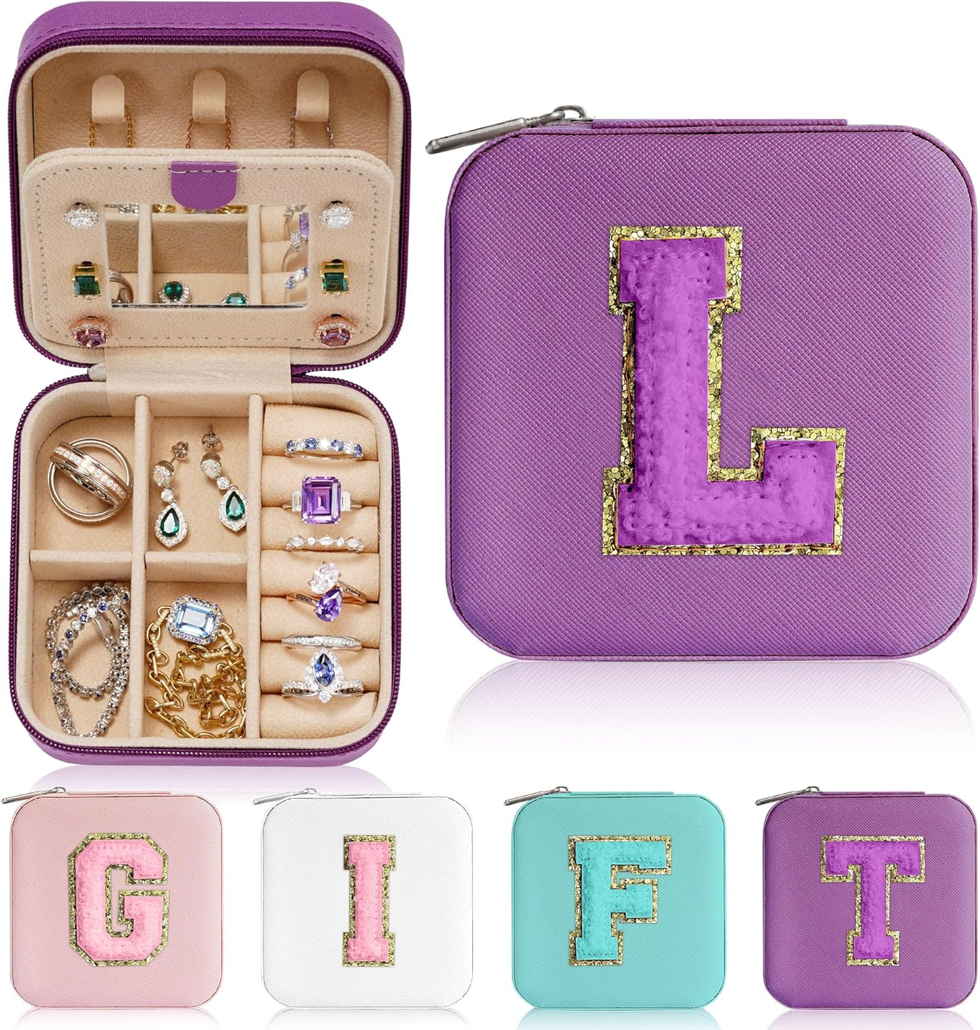 Parima Women's L Initial Mini Jewelry Case - Purple, Perfect for Travel, Gifts for Mom, Grandma on Special Occasions