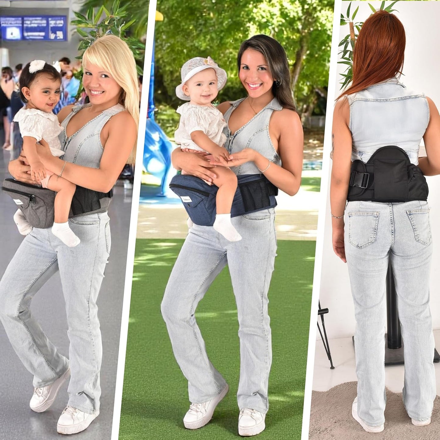 Baby Carrier with Hip Seat - with Lumbar & Back Support – Adjustable Waistband with Strong Support - Health Certified, Machine Washable, Fits Medium–Large (Black)