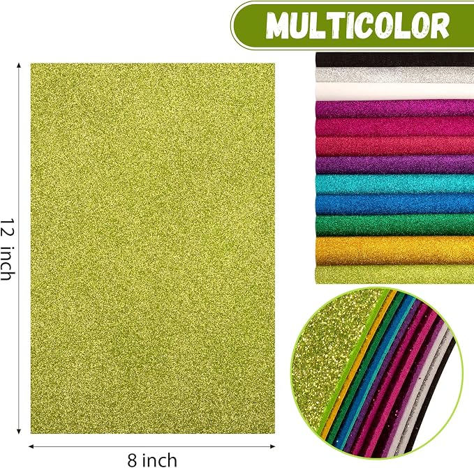 12 Pack Glitter Foam Sheets Craft 8 x 12 inch, 12 Colors | Sparkles Foam Paper
