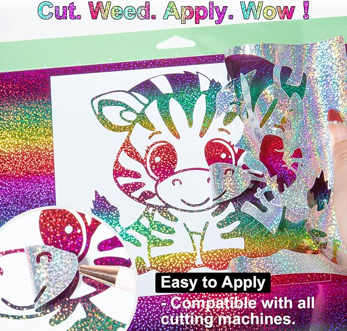 TECKWRAP Sparkle Permanent Vinyl Rainbow Holographic Chrome Adhesive Vinyl 1ft