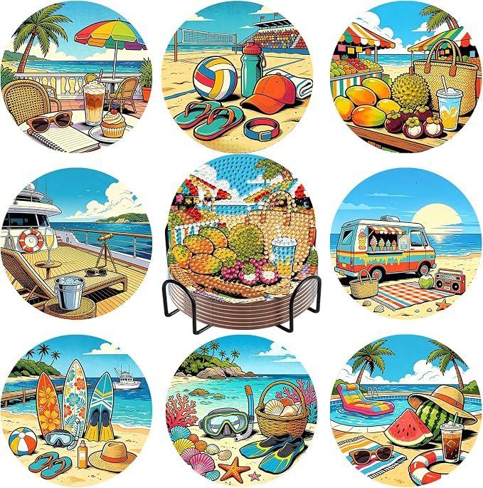 8-Pack Diamond Art Coaster Kit