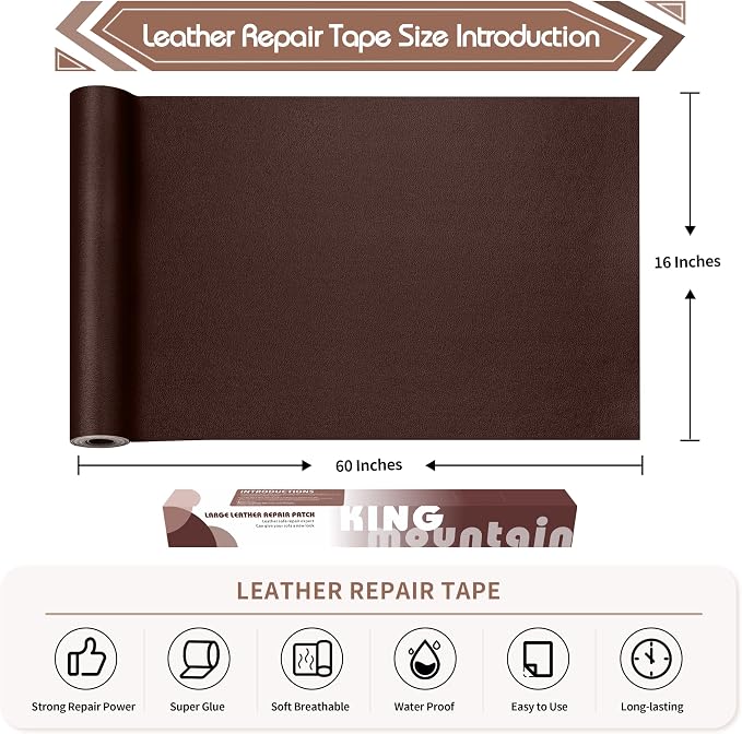 KING MOUNTAIN Leather Repair Patch, 16 x 60 Inches self Adhesive Leather Repair