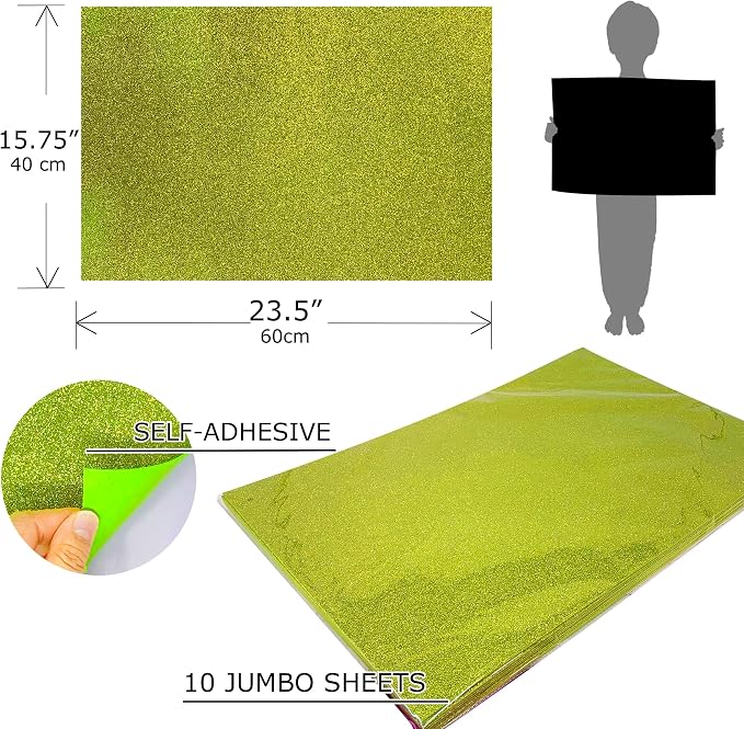 Allgala Jumbo Self-Adhesive Glitter EVA Foam Sheets 10 Pack 16x24 inch Paper