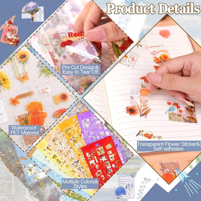 555Pcs Flower Stickers Journal Vintage Scrapbook Floral Plant Sticker | Flower