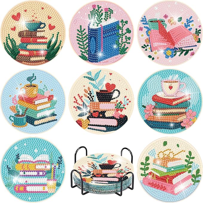 8 Pcs Book Diamond Art Coasters Kit