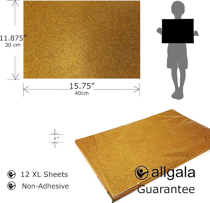Allgala X-Large Glitter EVA Foam Sheets 12 Pack 12x16 inch Paper Sheets-Orange