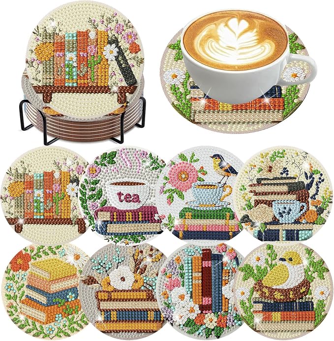 Axquilon 8 Pcs Books Diamond Art Coasters Kit