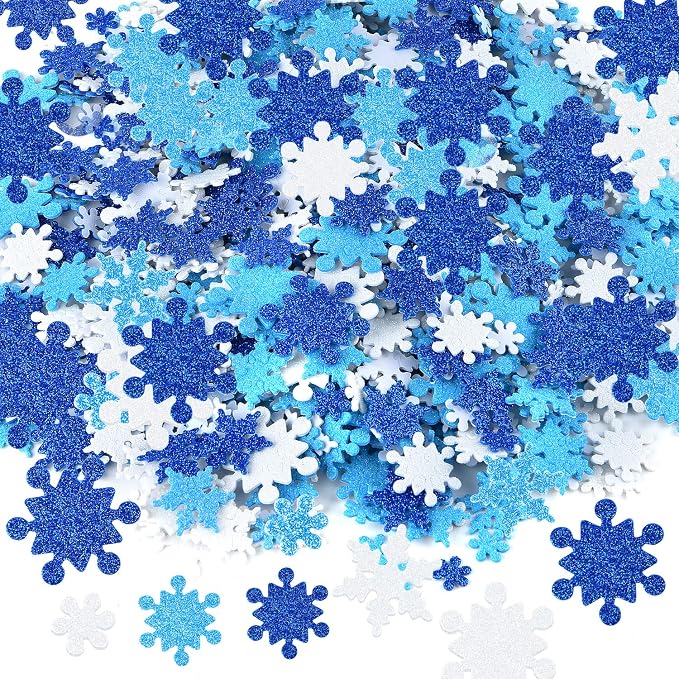 Coopay 600Pcs Glitter Snowflake Foam Stickers Self-Adhesive Snowflake Stickers
