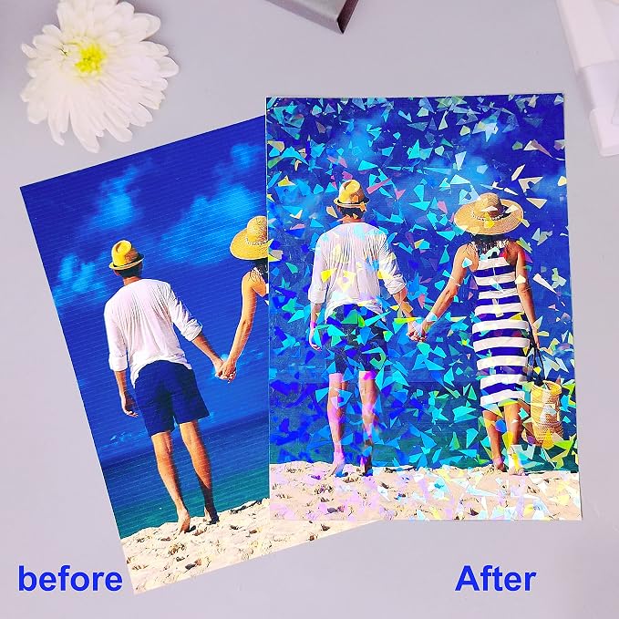 32 Sheets Holographic Sticker Paper Clear Vinyl Self Adhesive Waterproof