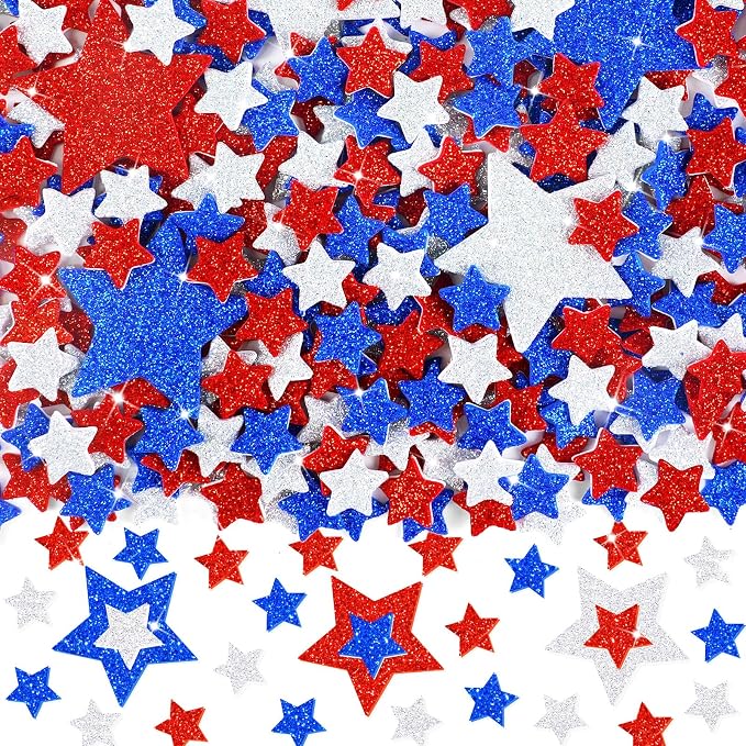 1384Pcs Glitter Foam Stickers, Colorful Self Adhesive Geometric Foam Stickers