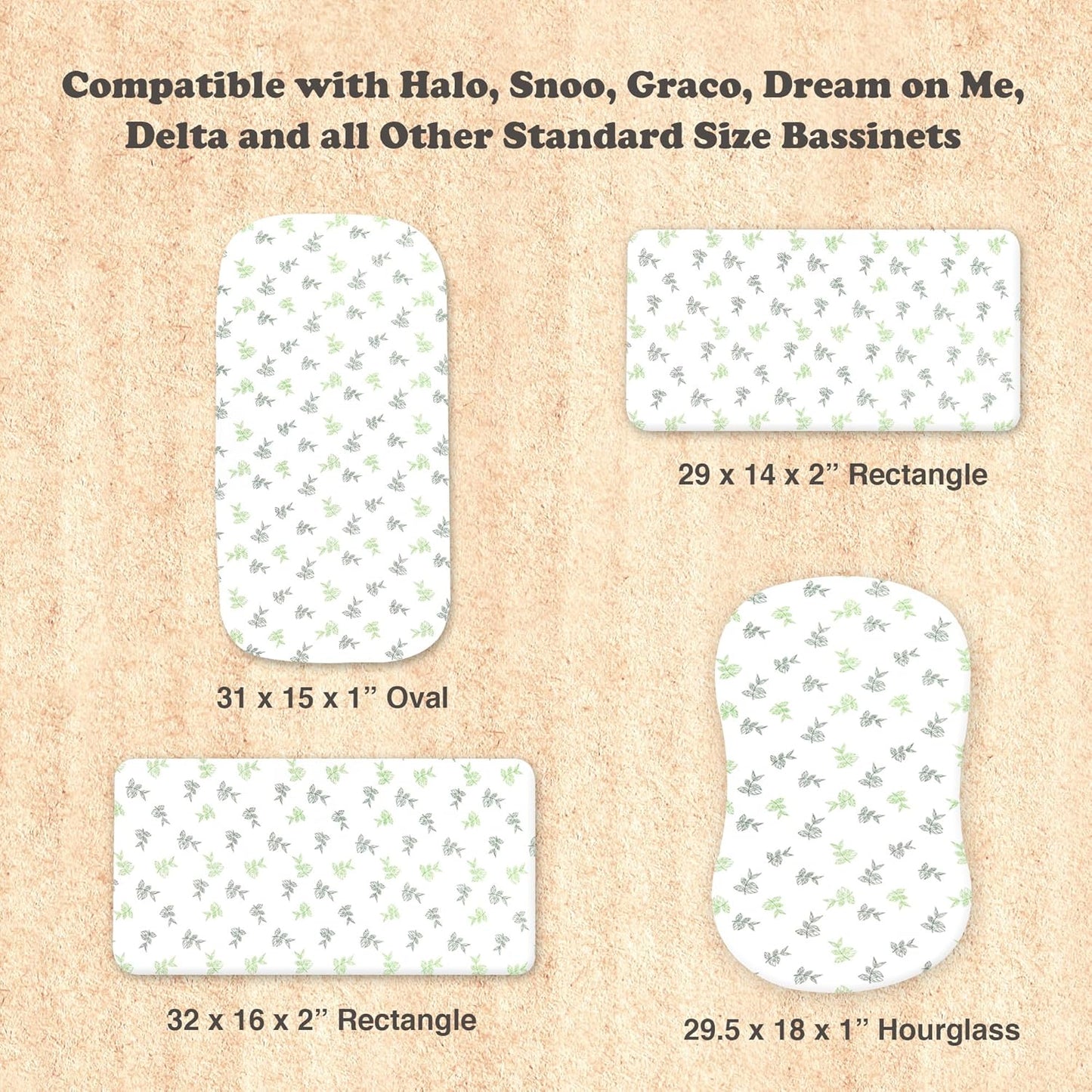 3-Pack Organic Muslin Bassinet Fitted Sheets, Compatible with Halo, Snoo, Graco, Dream On Me, Delta, and Other Standard Size Bassinets - Fits Oval, Hourglass, & Rectangle Shapes (32 x 16 x 4 Inches)