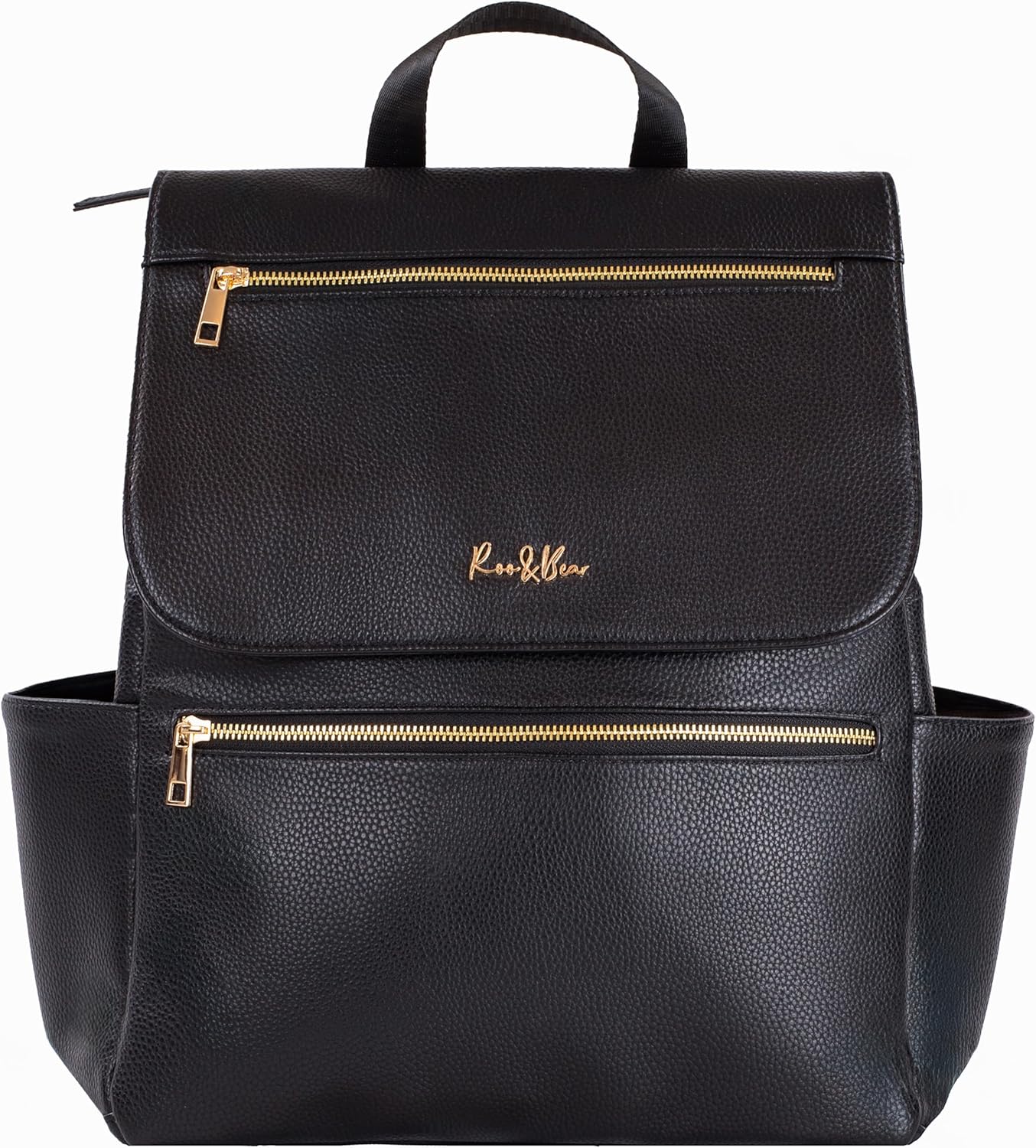 Premium Vegan Leather Diaper Bag Backpack – Large Designer Baby Bag, Stylish Diaper Backpack with Stroller & Crossbody Straps & Multiple Compartments (Black)