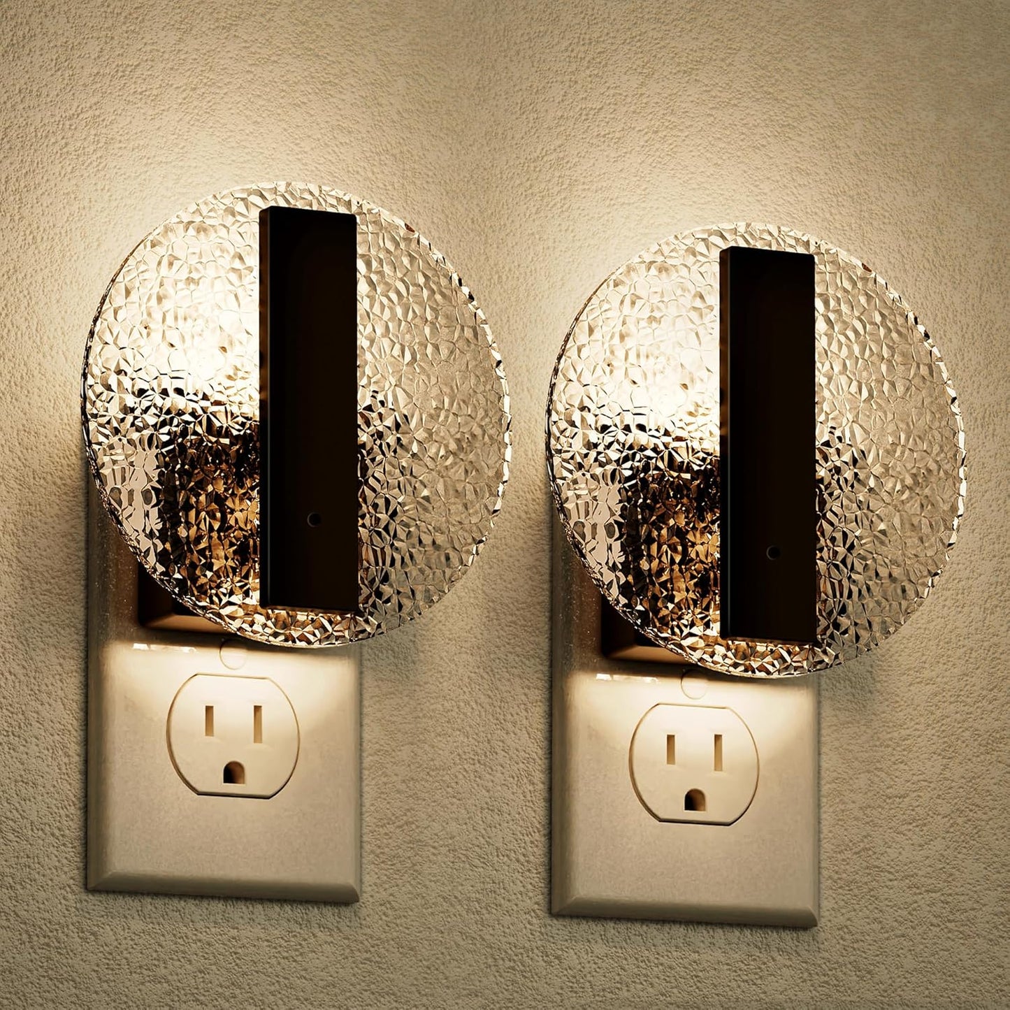 JandCase Night Light, LED Night Lights Plug into Wall, 3000K Warm White Nightlight with Dusk to Dawn Light Sensor, 0-100LM Adjustable Brightness, for Bathroom, Bedroom, Hallway, Stairs, 2 Pack