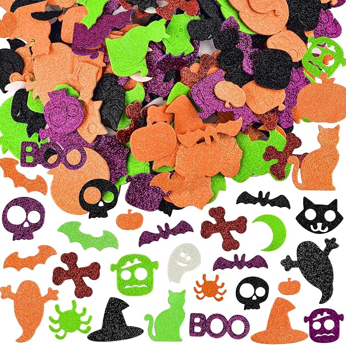 240Pcs Halloween Foam Stickers Glitter Self-Adhesive Craft Stickers