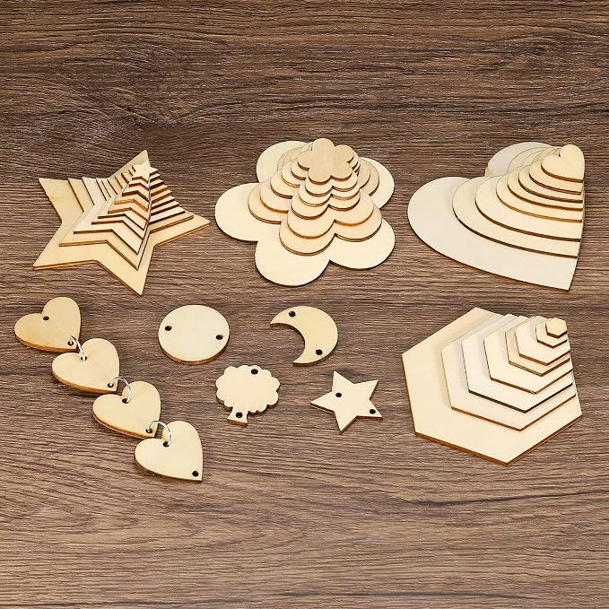 PATIKIL 60mm Wooden Flowers, 50 Pack Unfinished Wood Flowers Blank Wooden