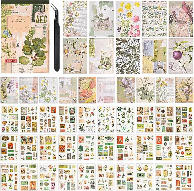 Vintage Washi Stickers for Scrapbooking, Aesthetic Sticker Book for Journaling