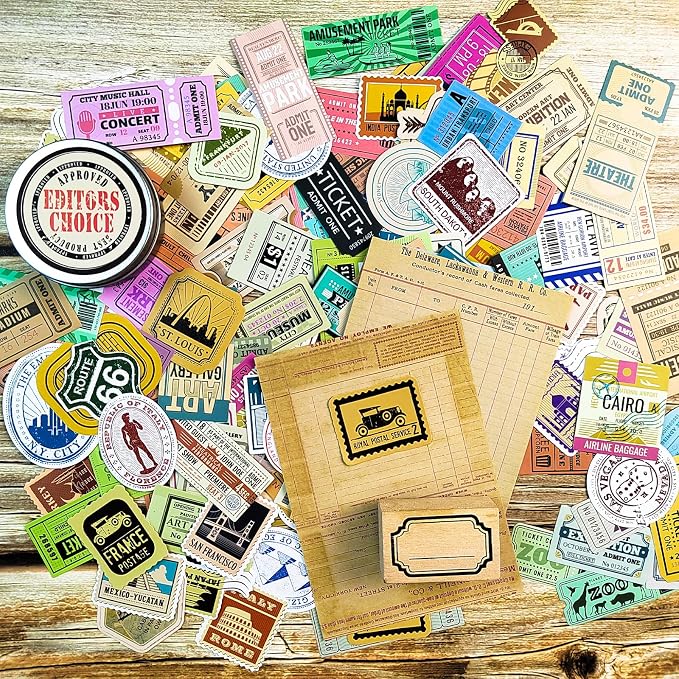 Prstincol 300 Pcs Vintage Travel Stickers Ticket Stickers