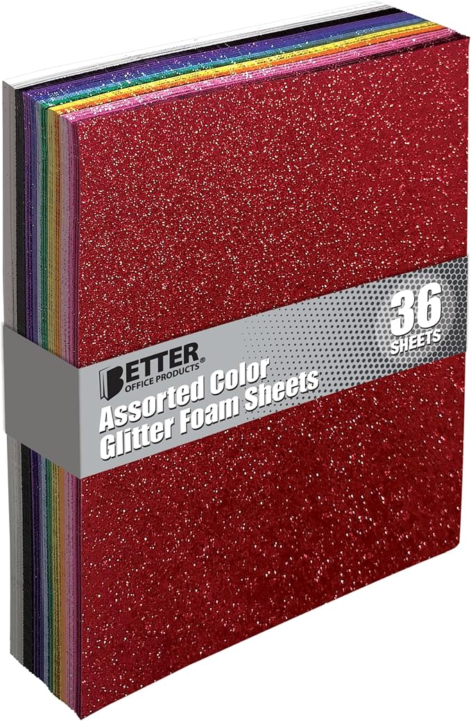 Better Office Products 36 Pack Glitter Foam Sheets, 9 x 12 Inch,