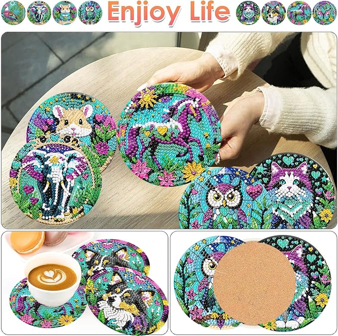 ijbnhd 8 PCS Animals Diamond Painting Coasters 4X4inch | Animals Diamond Art