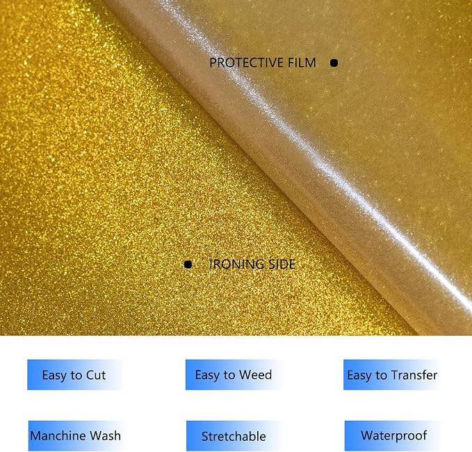 HTVVETUR Glitter HTV Vinyl Rolls Heat Transfer Vinyl
