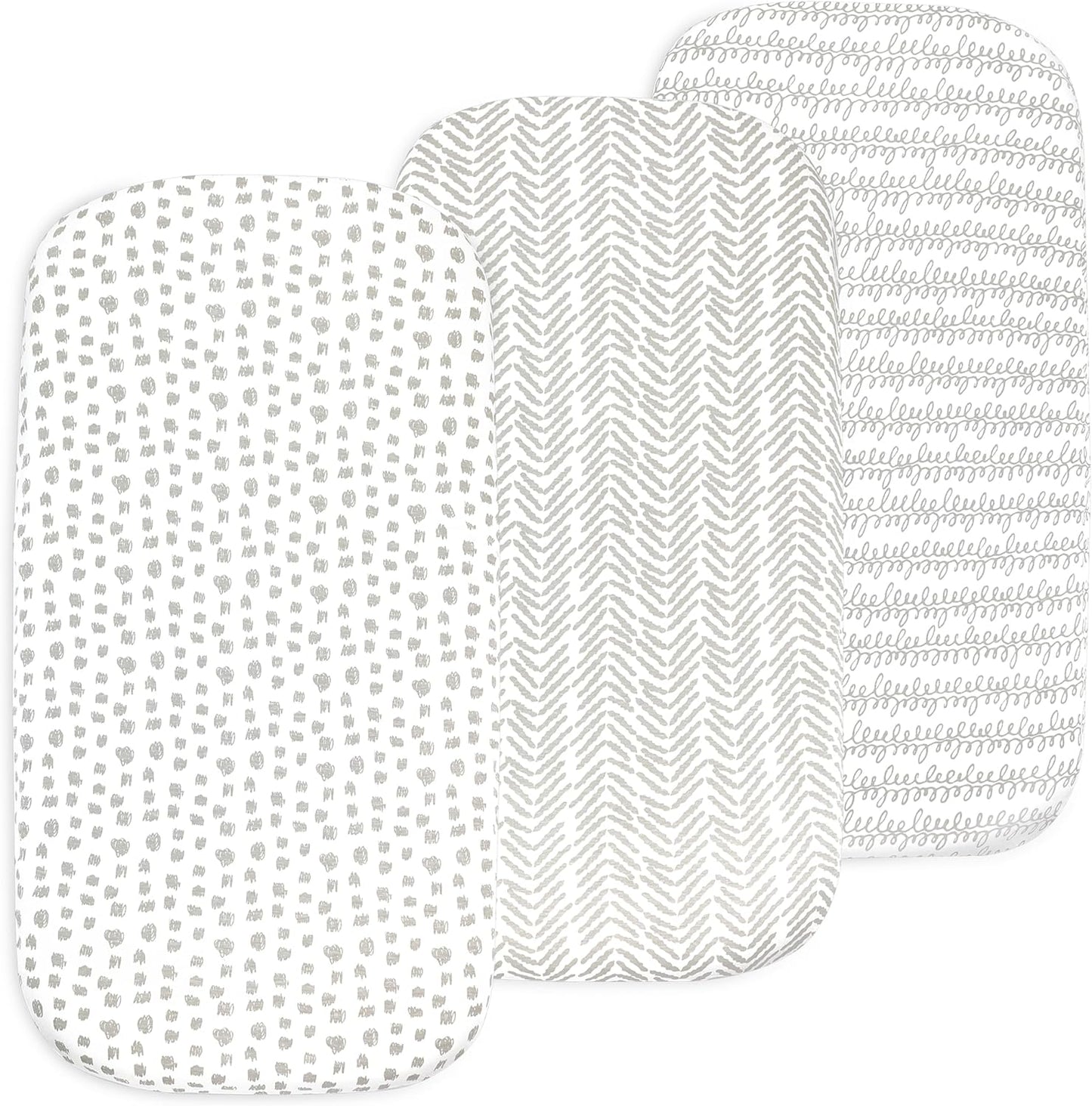 3-Pack Organic Fitted Bassinet Sheets, Compatible with Halo, Snoo, Graco, Dream On Me, Delta, and Other Standard Size Bassinets - Fits Oval, Hourglass, & Rectangle Shapes (Size 32 x 16 x 4 Inches)