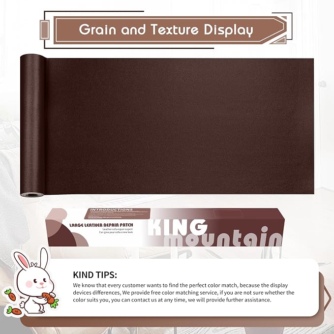 KING MOUNTAIN Leather Repair Patch, 16 x 60 Inches self Adhesive Leather Repair