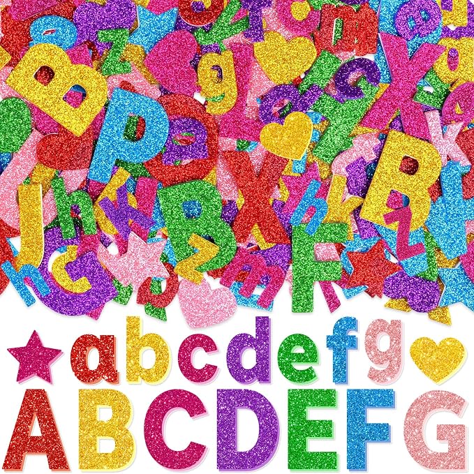 469 Pcs Glitter Foam Stickers, Letter Shapes Stickers, 7 Sheets Colorful 3D