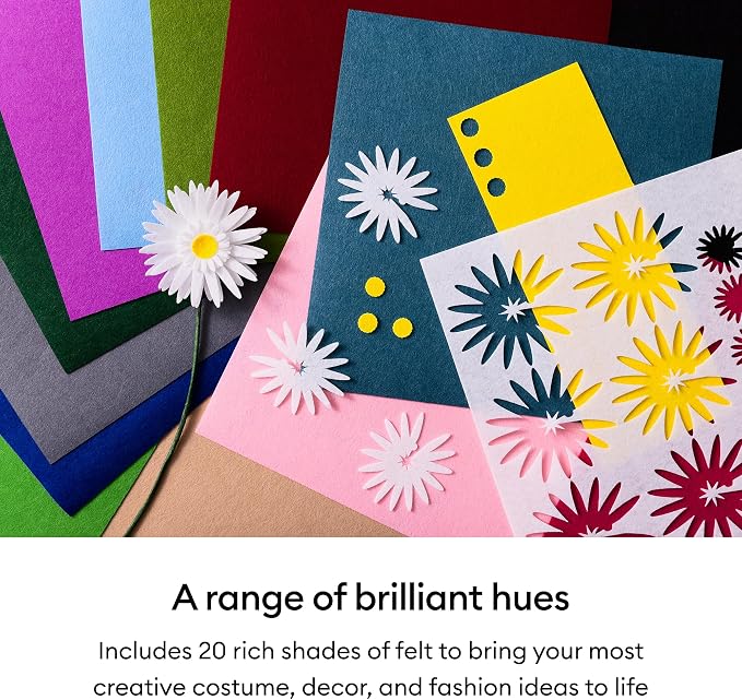 Cricut® Felt Sheets, Rainbow Sampler – 12 in x 12 in | Compatible - 1mm Felt