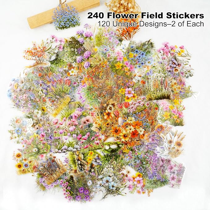 240PCS Floral PET Stickers – Die-Cut Botanical Landscape Stickers