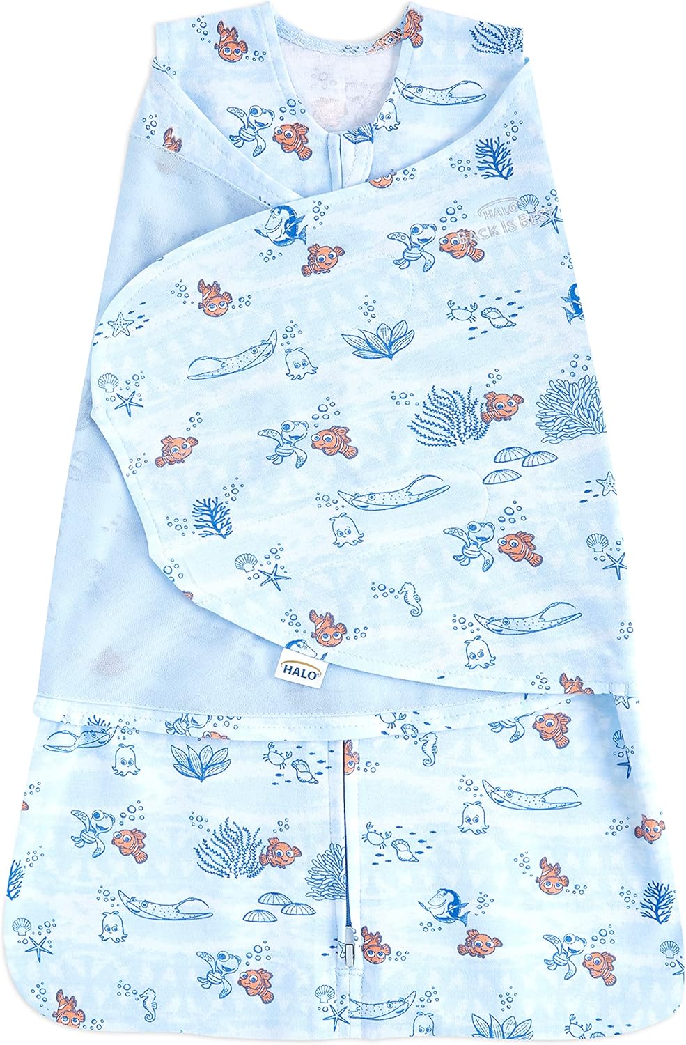 HALO Disney Baby Finding Nemo 100% Cotton Sleepsack Swaddle, 3-Way Adjustable Wearable Blanket, TOG 1.5, Nemo Tie Dye, Small, 3-6 Months