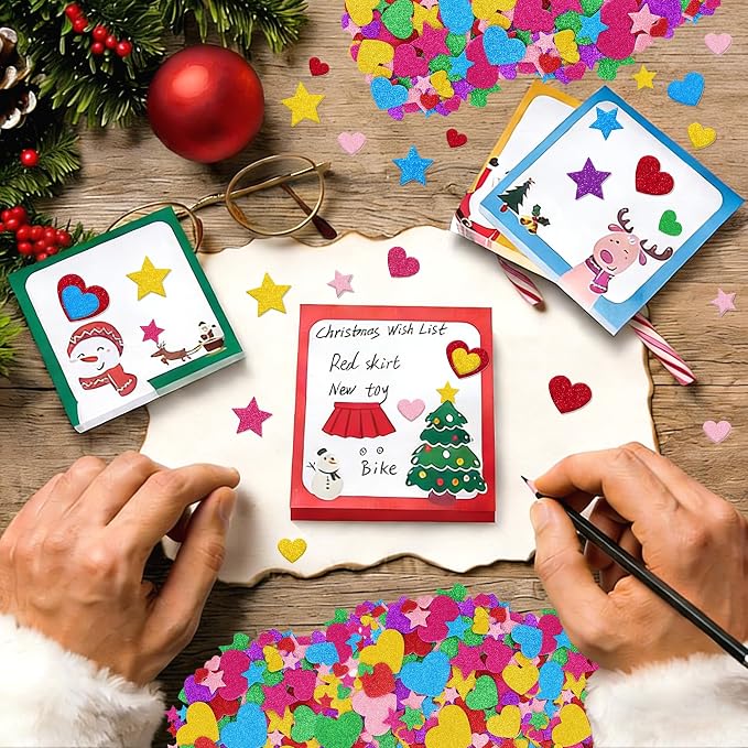 Foam Stickers, 7 Sheets 3D Glitter Foam Heart Stickers
