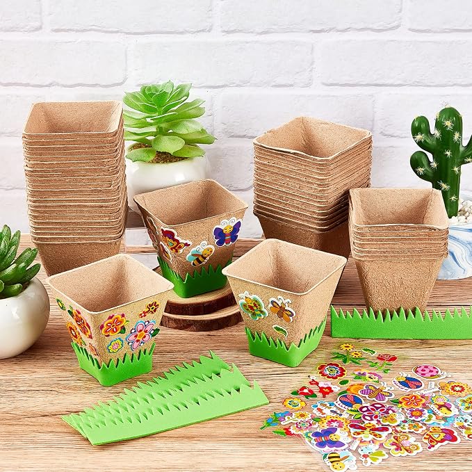 Gueevin 50 Pack Garden Paper Pot Craft Kit Flower Plant Spring Craft Including
