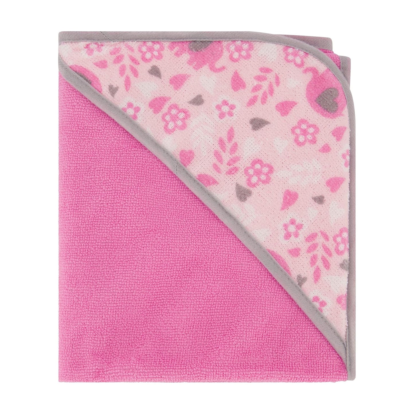 Cudlie Buttons & Stitches Baby Girl 3 Pack Rolled/Carded Hooded Towels in Blooming Elephant Print, GS71729