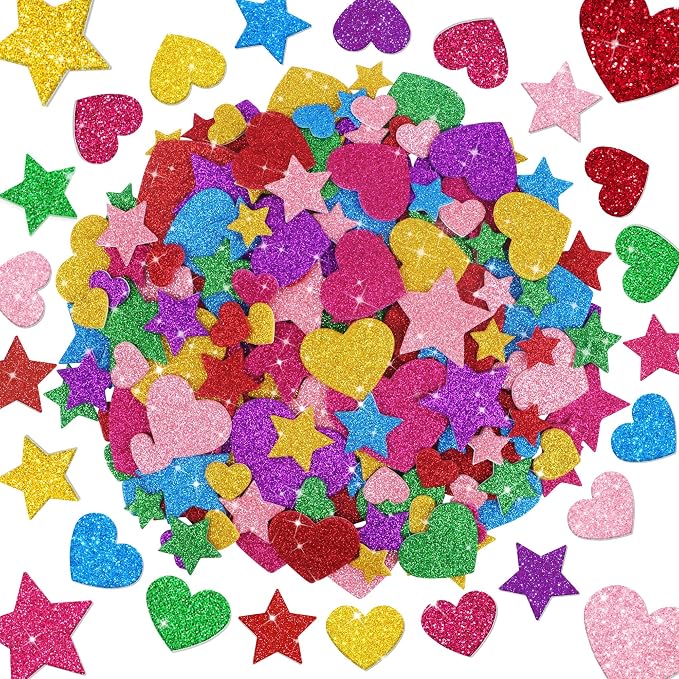 Foam Stickers, 7 Sheets 3D Glitter Foam Heart Stickers