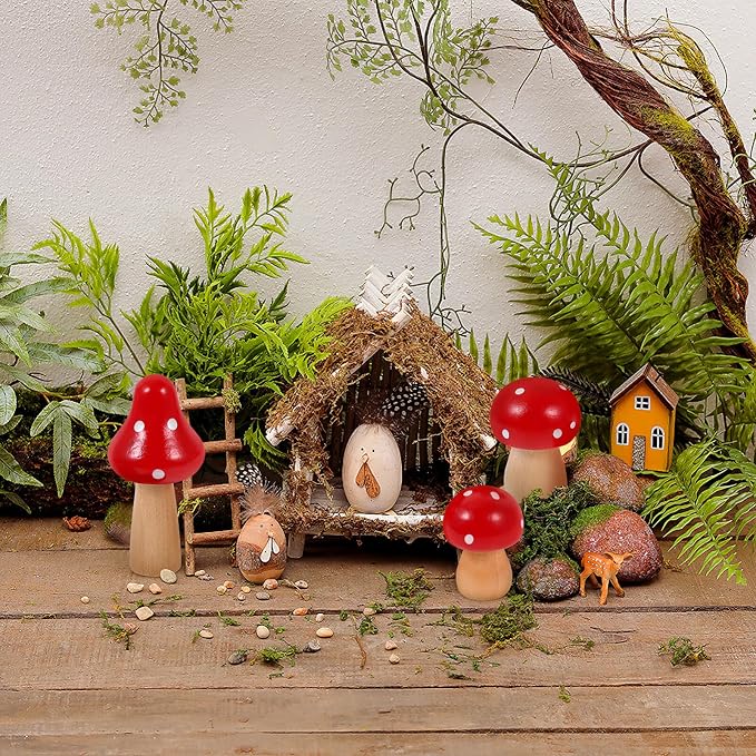 Kisangel 20pcs Mini Wood Mushrooms Wooden Trees Unpainted Little Pegs