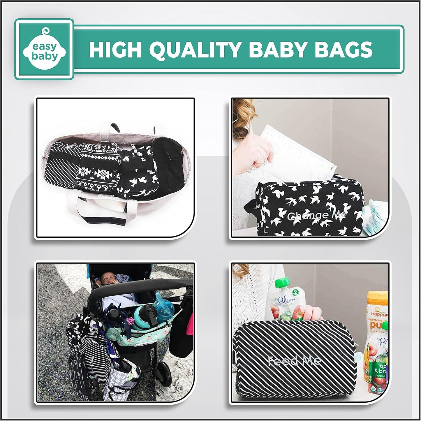 Easy Baby - Diaper, Bottle, and Supplies - Organizer Pouches and Changing Pad - Change, Feed, Dress, and Clean Me (8 Pack Brooklyn) | Organizing Packing Tote Cubes for Baby Items
