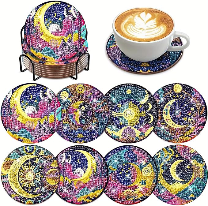 EWJRNSF 8 PCS Diamond Art Coasters Kit, Small Diamond Painting Coasters