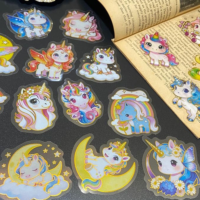 50Pcs Clear Gold Stamp Unicorn Stickers